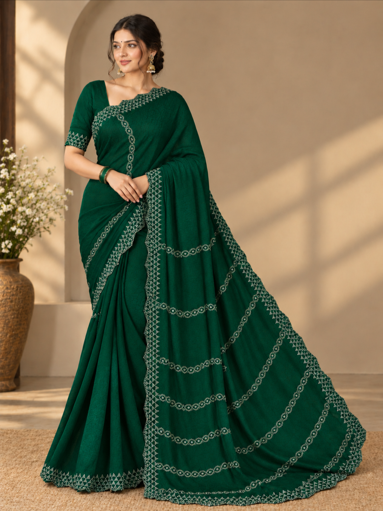 Svaroski work chinnon Saree 
