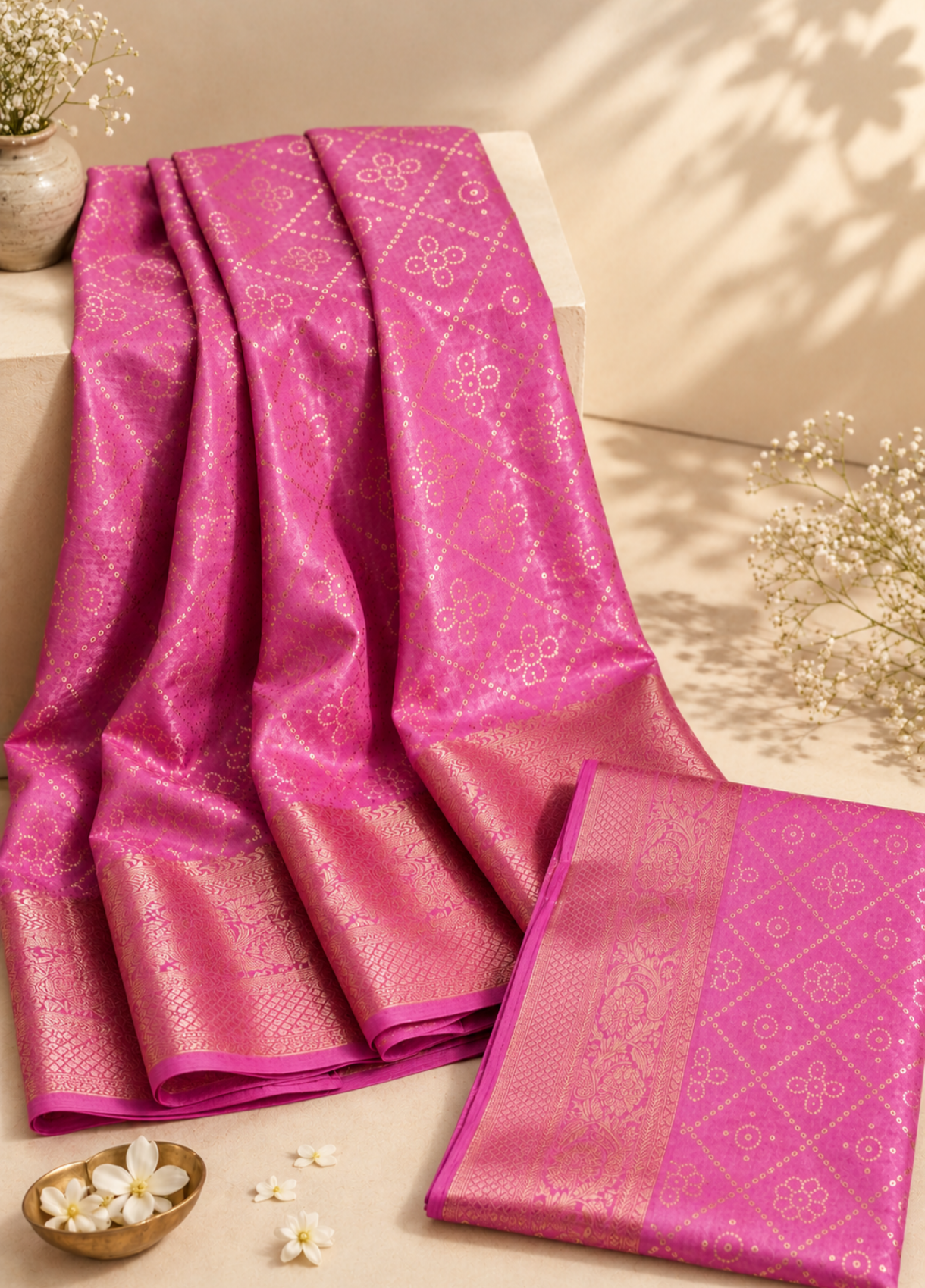 Silk saree with rubber print body