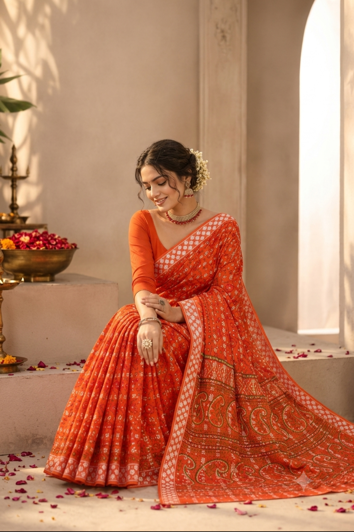 Bandhej print pure cotton saree 